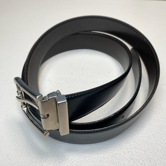 Canali Mens Black Leather Belt 40 Genuine Leather Brushed Silver Buckle Italy